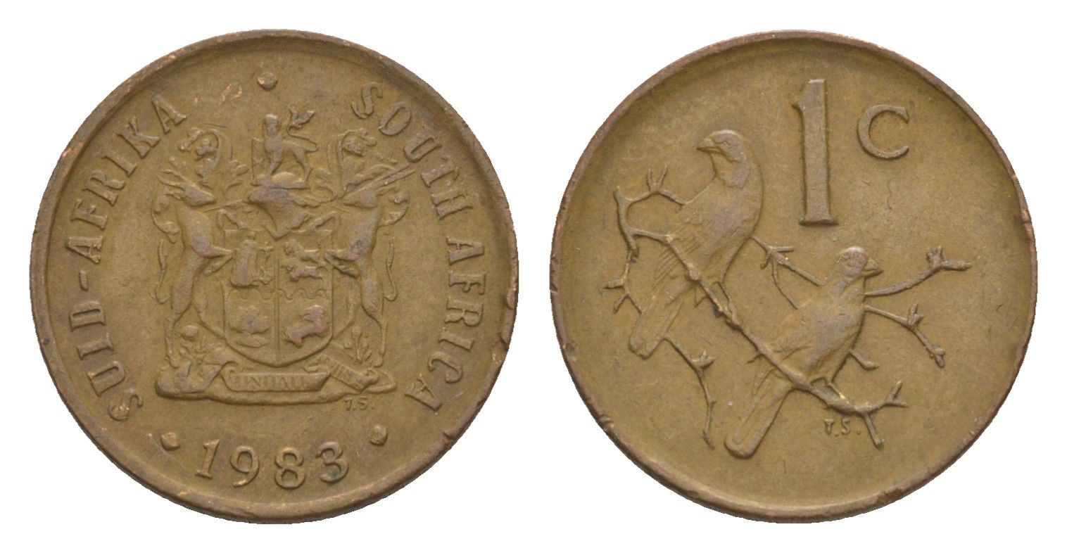 ЮАР 1 цент 1983 герб, капские воробьи KM 82 бронза 4608-263