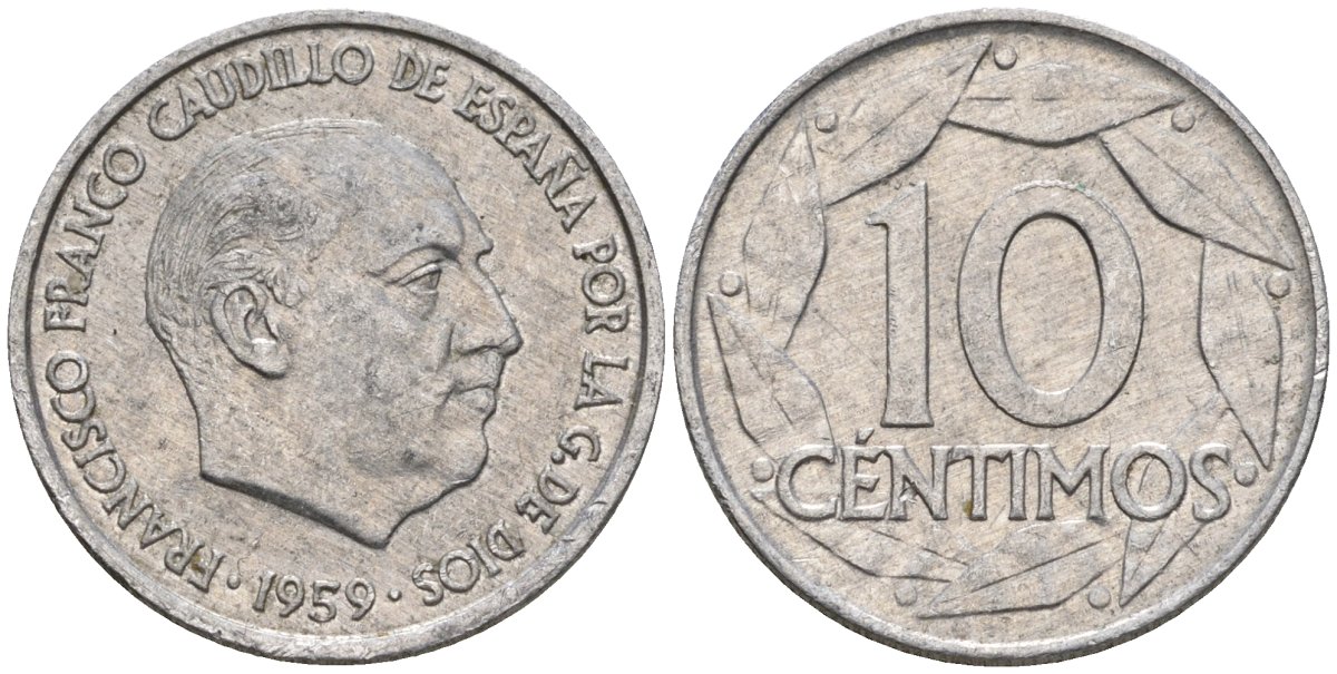 Испания 10 сентимо 1959 Франсиско Франко (1939-1975) KM 790 алюминий 4602-1221