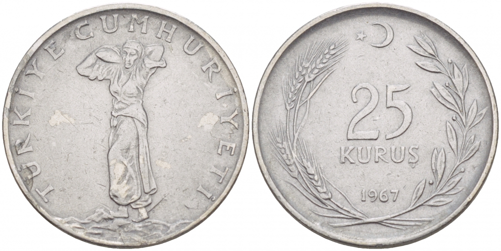 ТУРЦИЯ 25 КУРУШЕЙ 1967 KM 892.3 сталь 4548-241