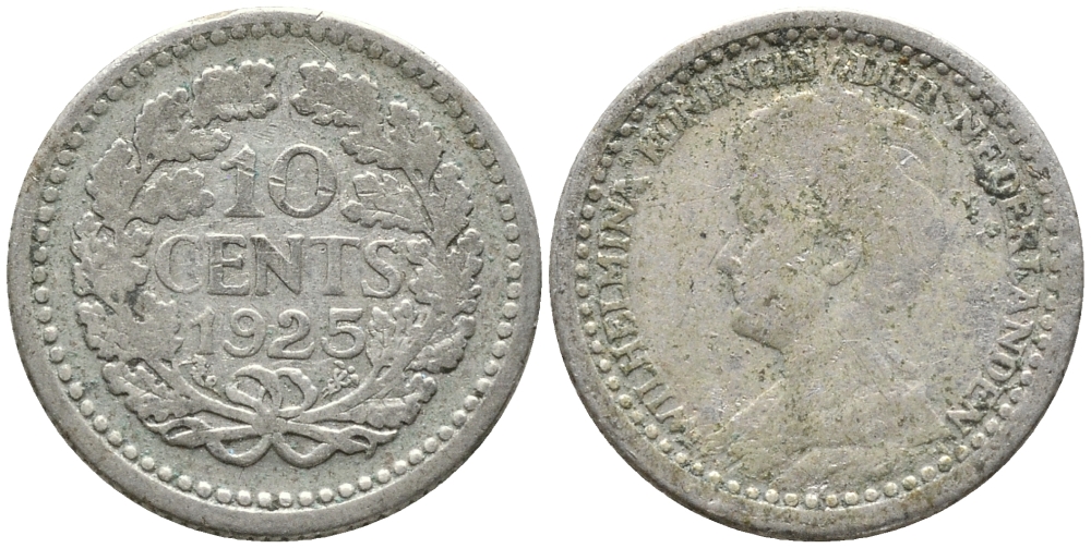 Нидерланды 10 центов 1925 Вильгельмина (1890-1948) KM 145 серебро 4609-737