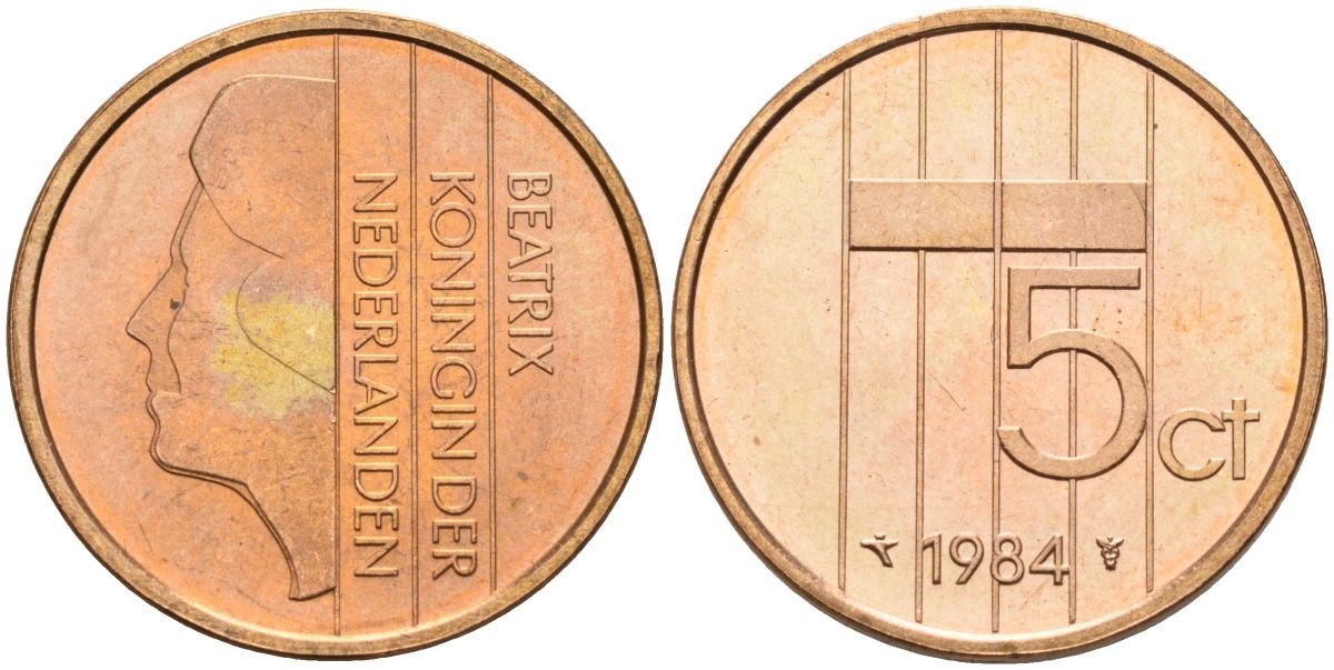 Нидерланды 5 центов 1984 Беатрикс (1980-2013) KM 202 бронза UNC 4116-235