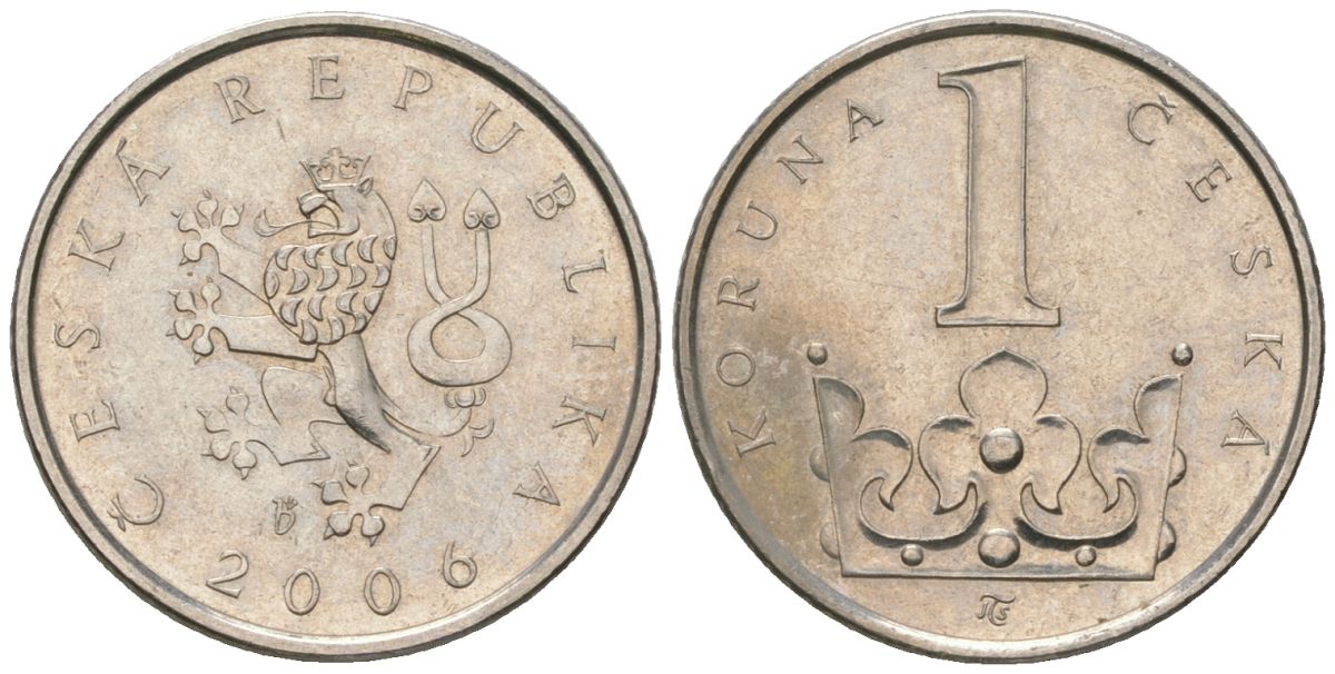 Чехия 1 крона 2006 b’ KM 7 сталь плакированная никелем aUNC 4516-331