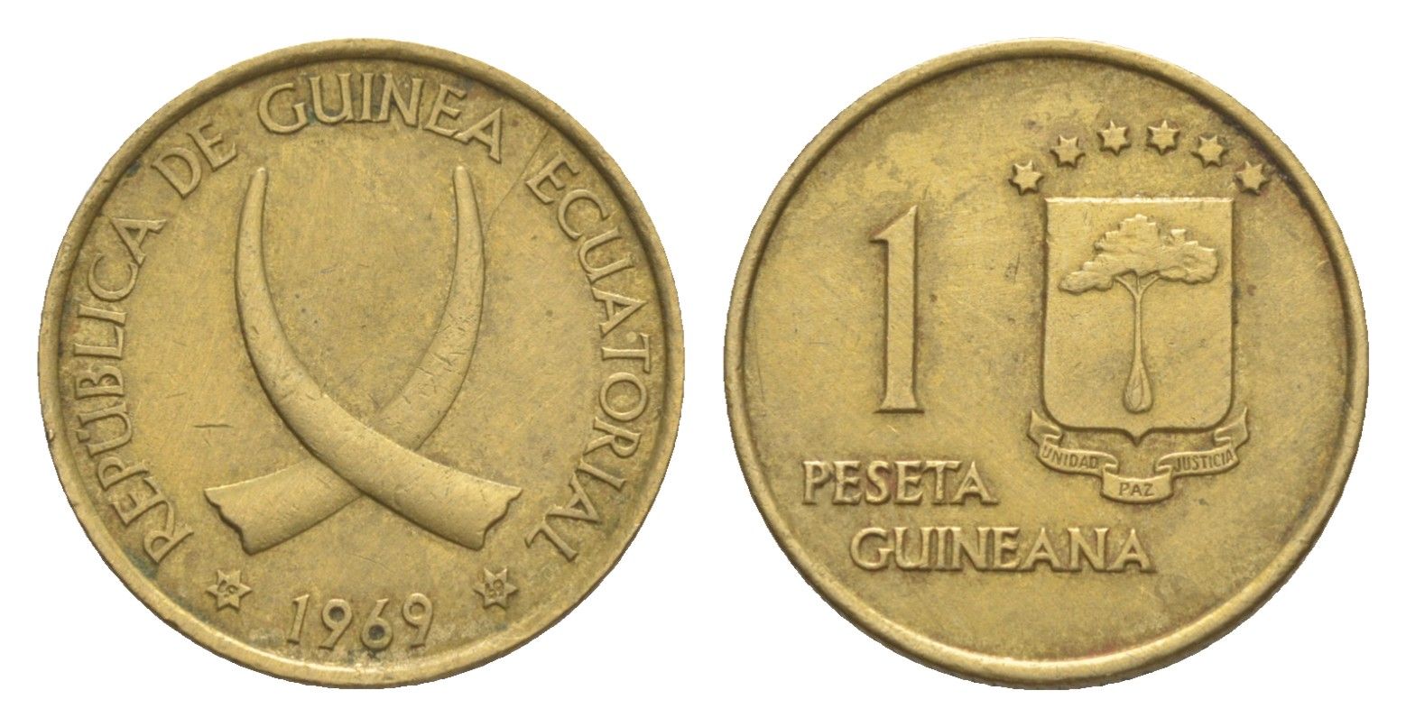 Экваториальная Гвинея 1 песета 1969 KM 1 алюминиевая бронза 4617-114