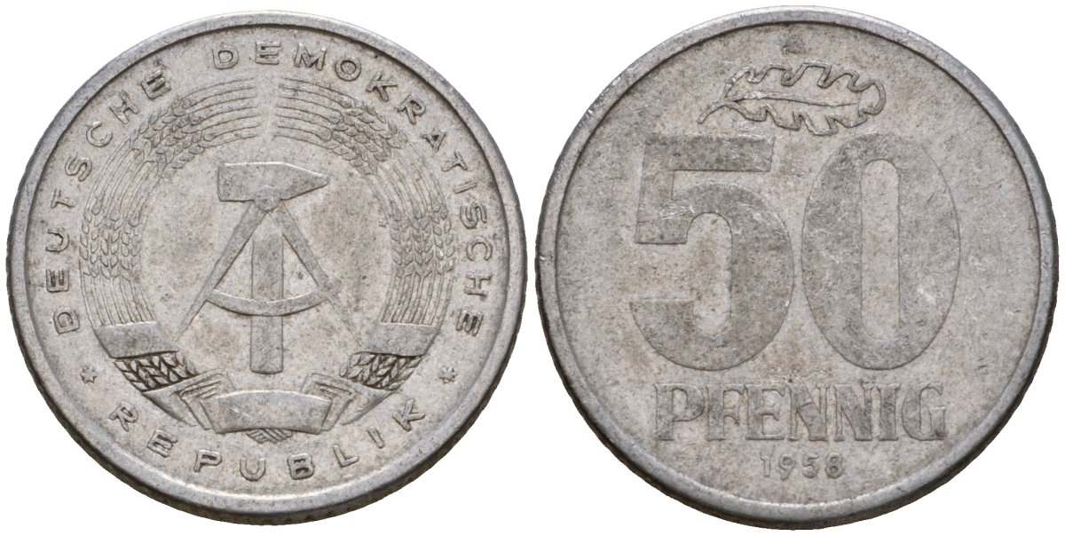 ГДР 50 пфеннигов 1958 A KM 12.1 алюминий 4601-554