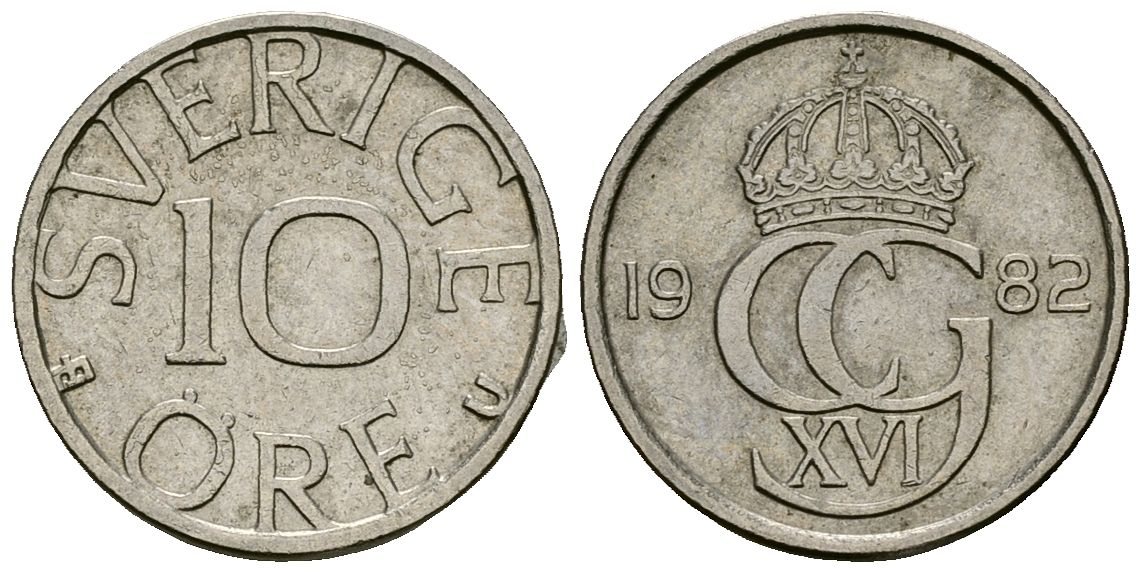 Швеция 10 эре 1982 Карл XVI Густав (1973- ) KM 850 медно-никель 4173-1035
