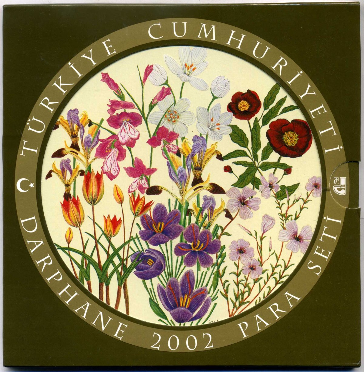 Турция официальный набор из 4 монет + жетон 2002 25000, 50000, 100000 и 250000 лир, буклет  медно-никель  UNC 7-3-1-14