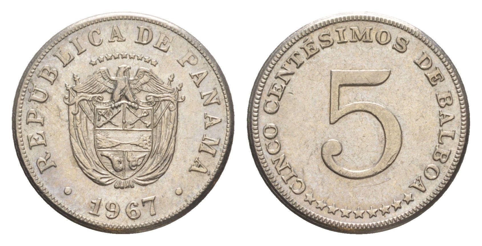 Панама 5 сентесимо 1967 KM 23.2 медно-никель UNC 4644-111