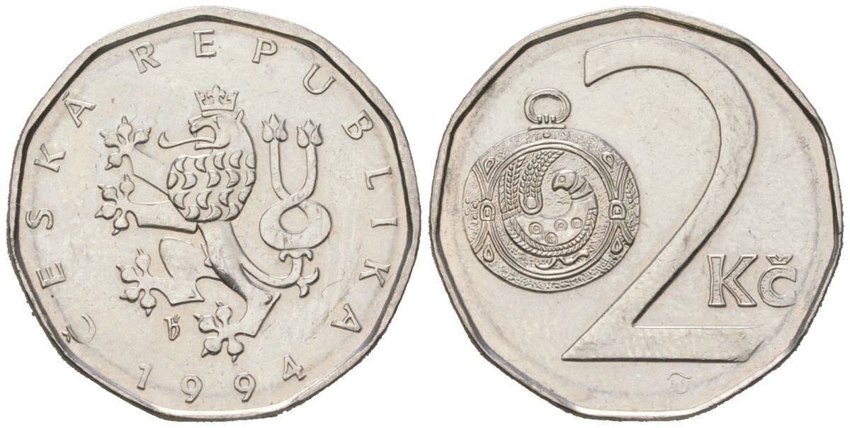 Чехия 2 кроны 1994 b’ KM 9 сталь плакированная никелем aUNC 4516-556