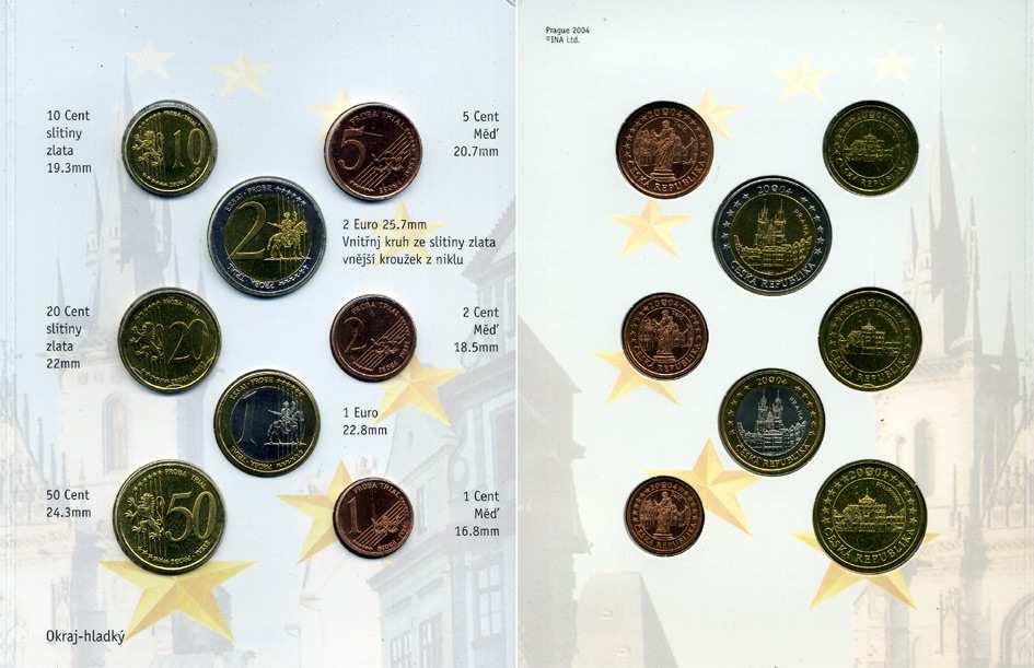 Чехия набор из 8 монет 2004 европробники, в оригинальном картонном буклете, тираж 14000 экз. 5-6-3-48
