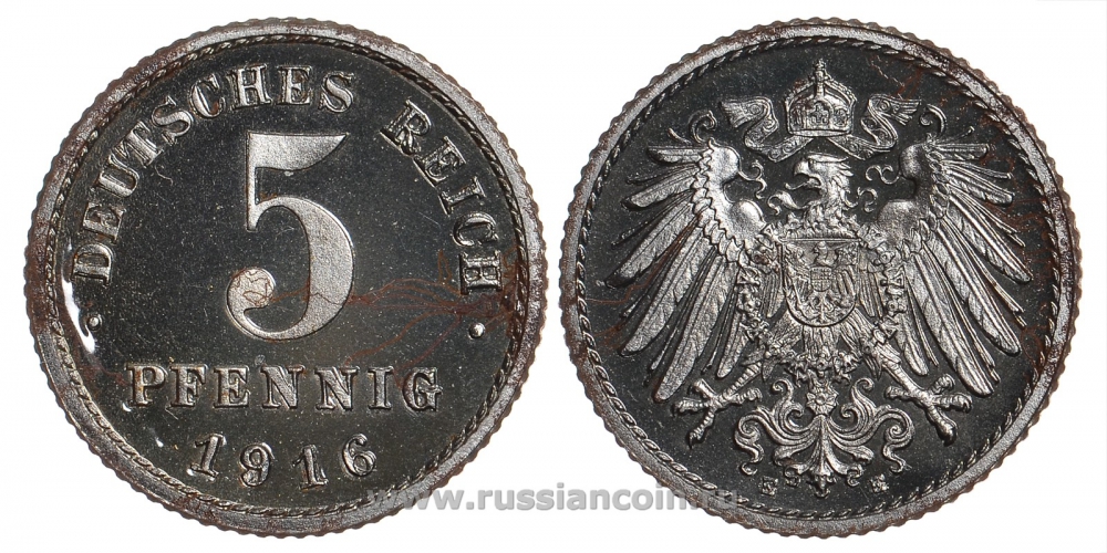 Германия 5 пфеннигов 1916 E KM 19, J. 297 железо PROOF 00-814-20