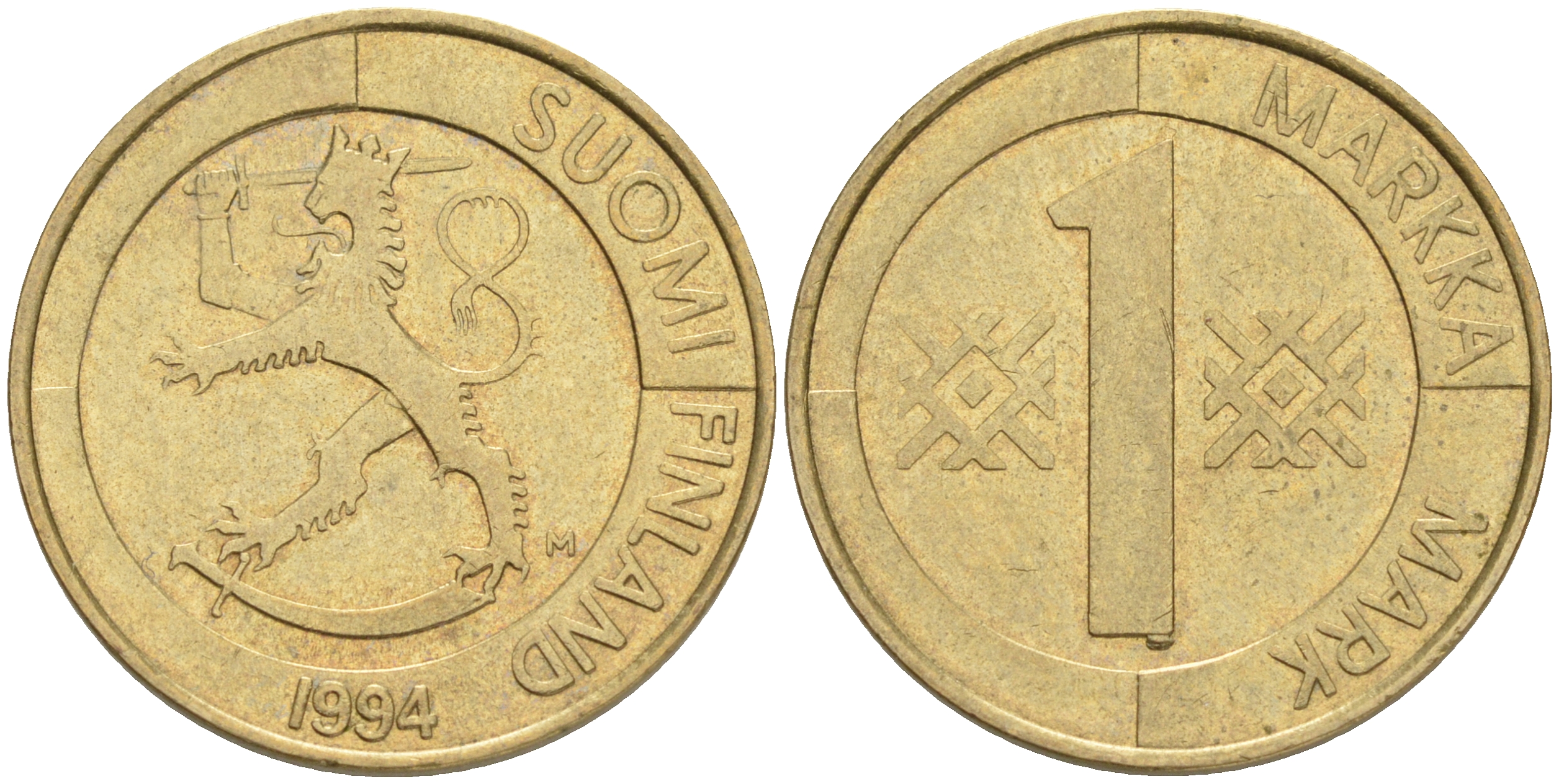 ФИНЛЯНДИЯ 1 МАРКА 1994 M KM 76 алюминиевая бронза 4556-526