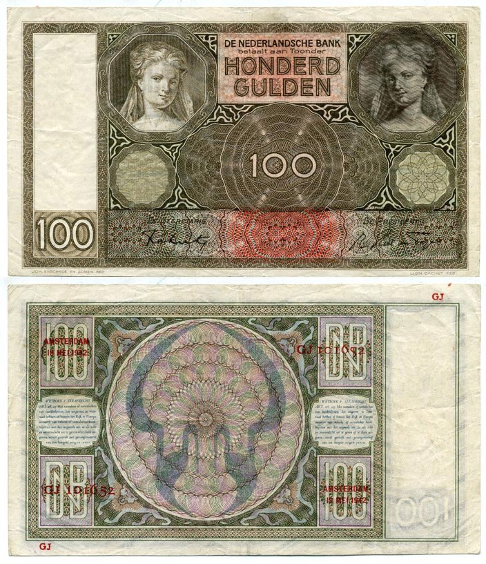 НИДЕРЛАНДЫ 100 ГУЛЬДЕНОВ 1942 19 мая 1942 Pick 51 c бумага 000-00-00