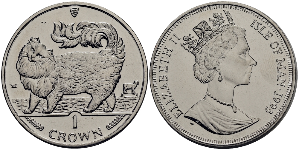 Остров Мэн 1 крона 1993 кошка Мейн-кун КМ 353 медно-никель UNC M92-05