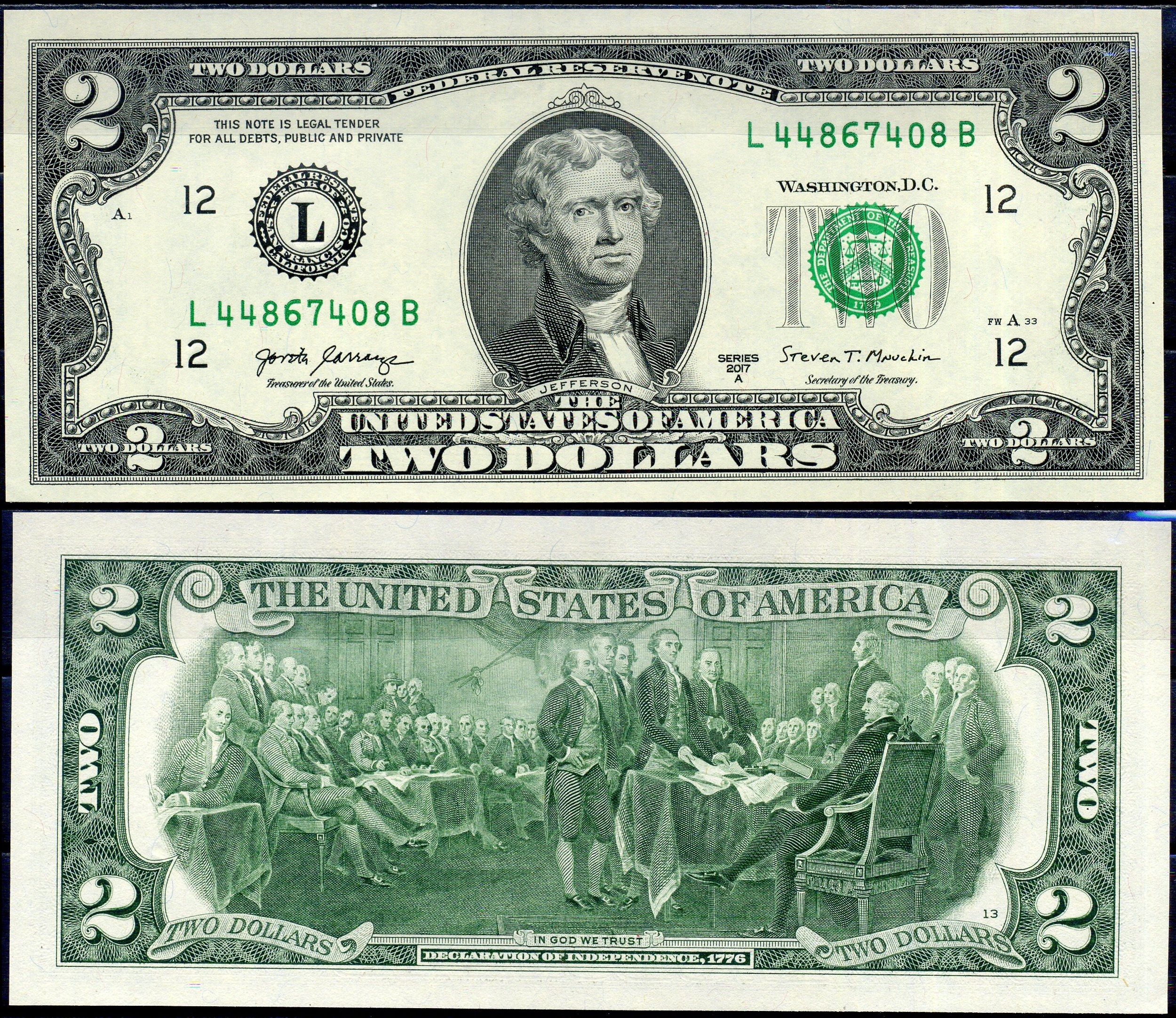 США 2 доллара 2017 Pick W545 бумага UNC (пресс) 7222-58-3-2