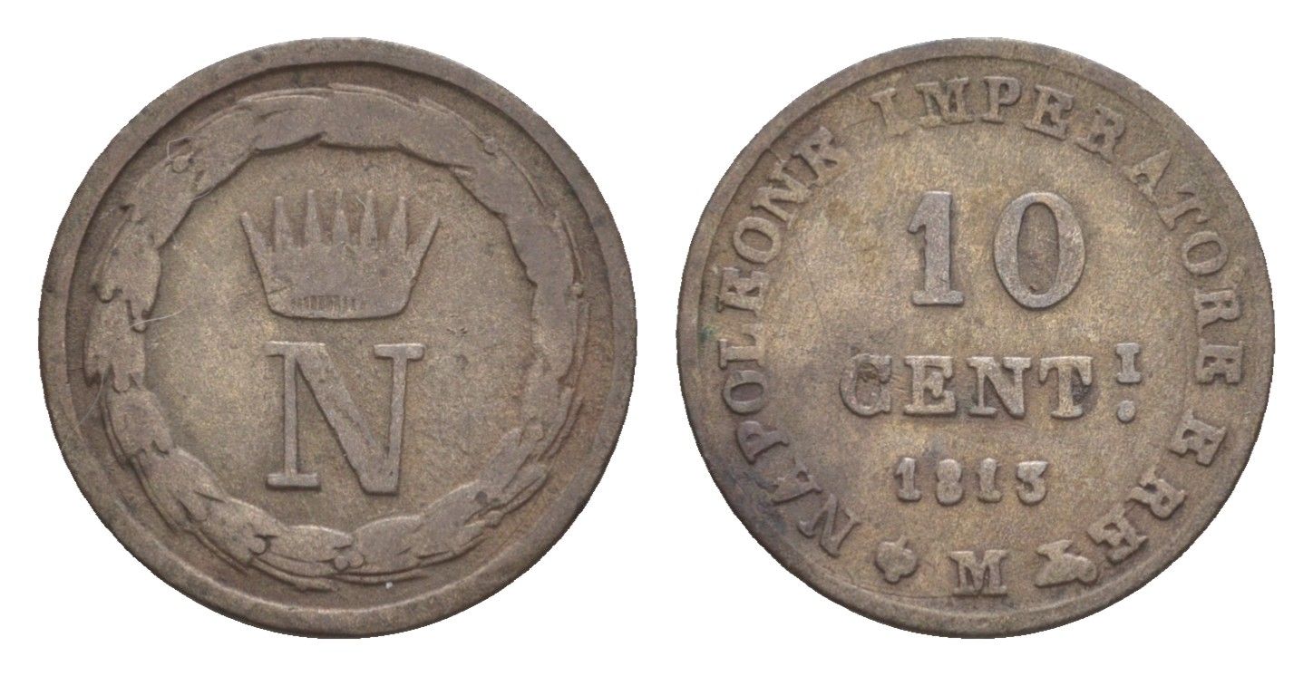 Италия 10 чентезимо 1813 M, Наполеон C 4 серебро 603-725