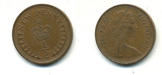 Великобритания 1/2 пенни 1973 Елизавета II (1952-2022) КМ 914, Spink 4239 бронза 4110-1661