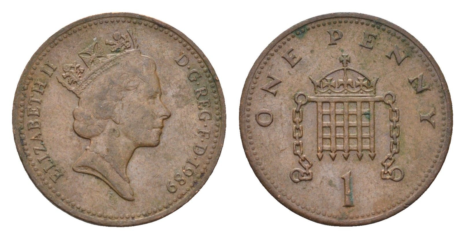 Великобритания 1 пенни 1989 Елизавета II (1952-2022) KM 935, Spink 4381 (B3) бронза 4684-1026