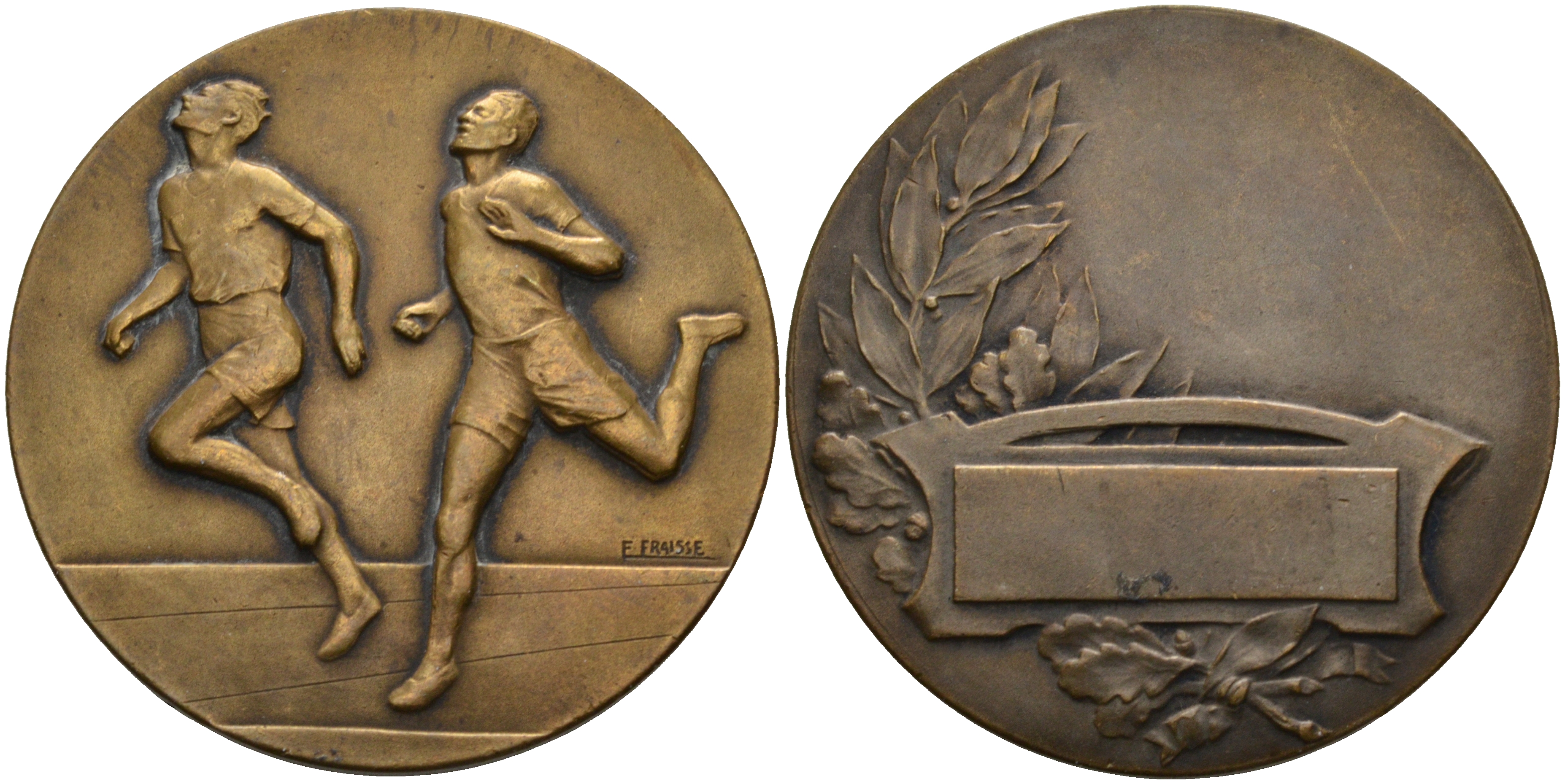 Германия спортивная медаль ND победителю в забеге, диаметр 41 мм. вес 34,3 гр., F. FRAISSE бронза 1095-9-44