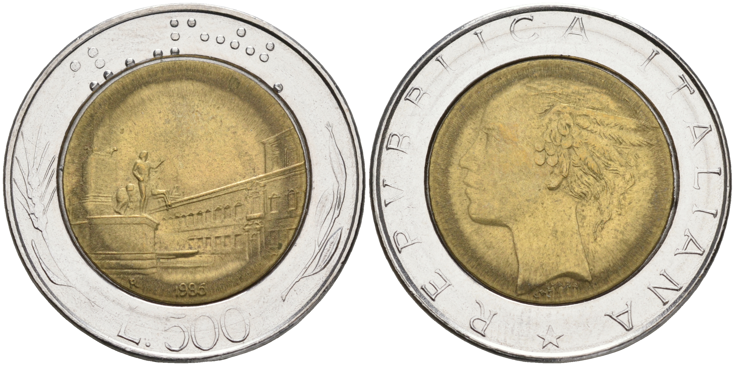 ИТАЛИЯ 500 ЛИР 1986 KM 111 биметалл UNC 4556-245