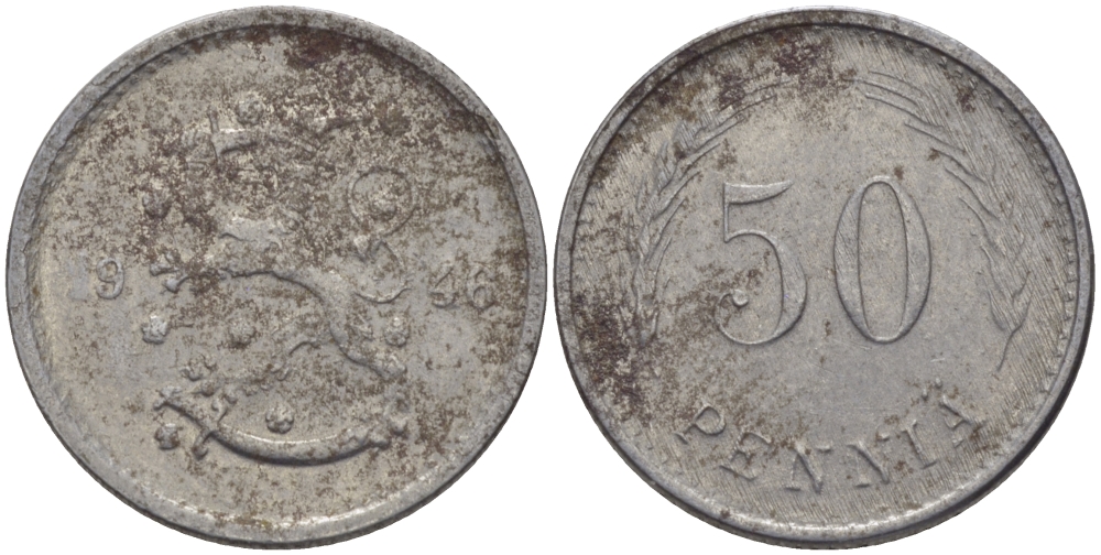 ФИНЛЯНДИЯ 50 ПЕННИ 1946 S KM 26b железо 100-217
