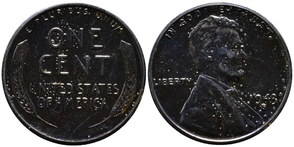 США 1 цент 1943 S (Сан-Франциско), Авраам Линкольн KM 132 a сталь плакированная цинком 4392-1239