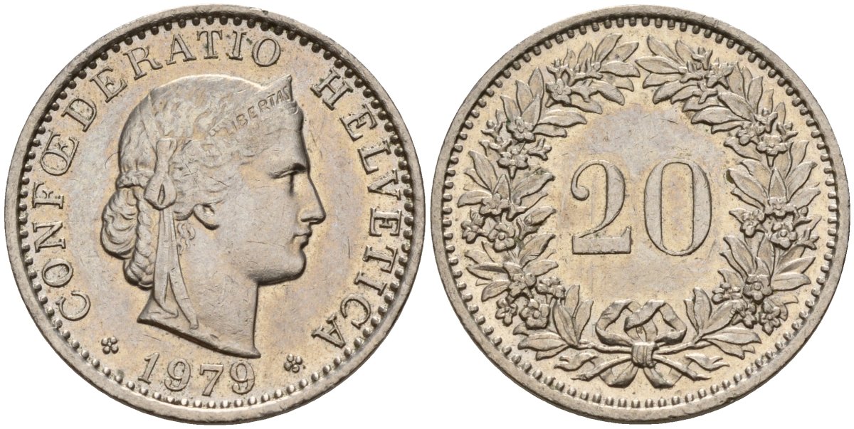 Швейцария 20 раппенов 1979 KM 29a медно-никель 4187-613