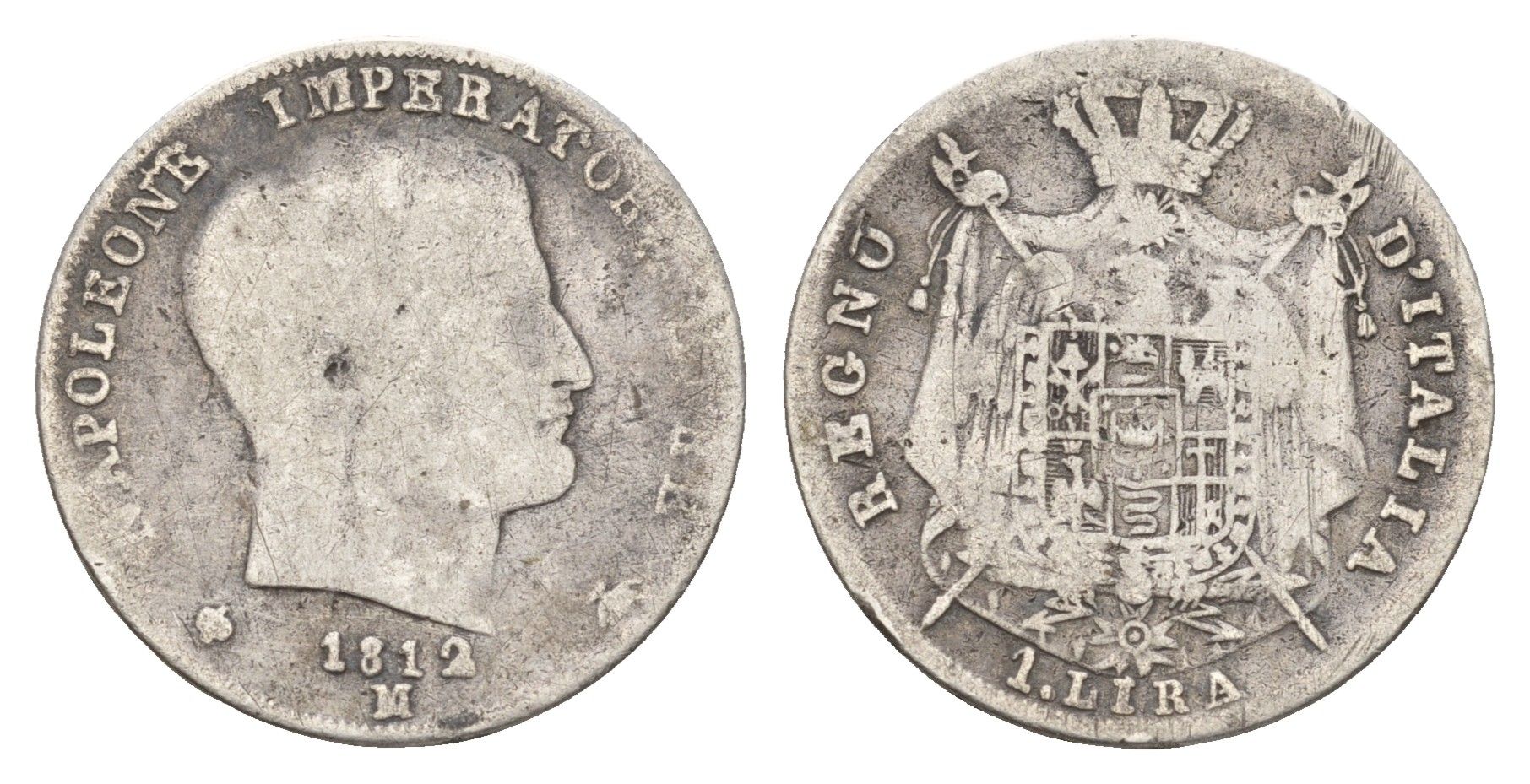 Италия 1 лира 1812 M, Наполеон (1805-1814) C 8.1 серебро 413-6621