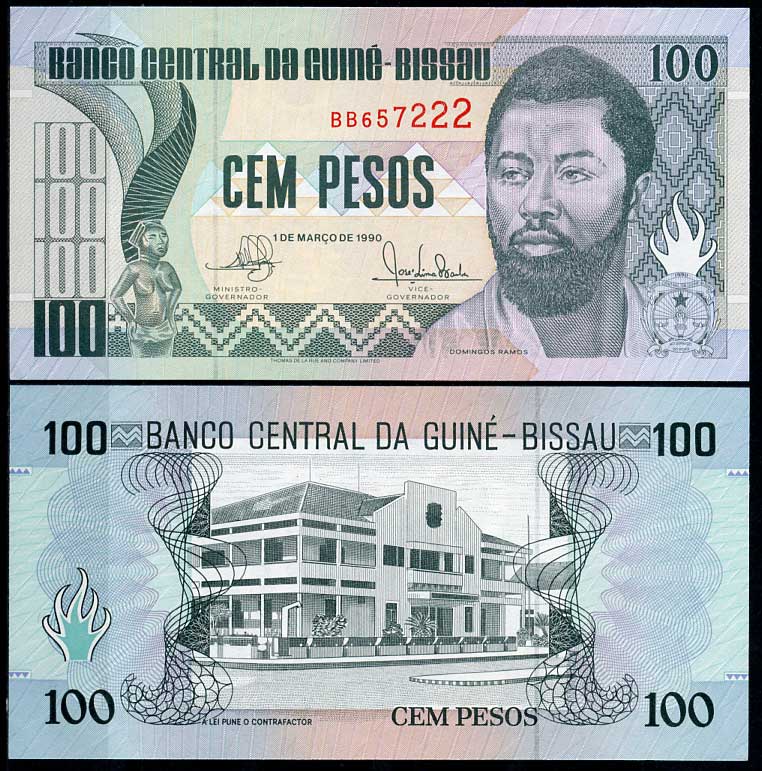 Гвинея-Бисау 100 песо 1990 Домингос Рамос, Национальный Банк, 1 марта 1990 Pick 11  бумага  UNC (пресс) 448-150-2