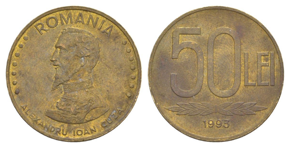 Румыния 50 леев 1993 KM 110 сталь плакированная латунью 4635-233