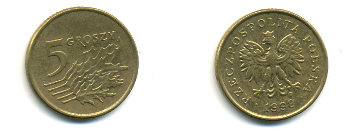 Польша 5 грошей 1998 MW KM 278, Parchimowicz 703e латунь 3999-1127