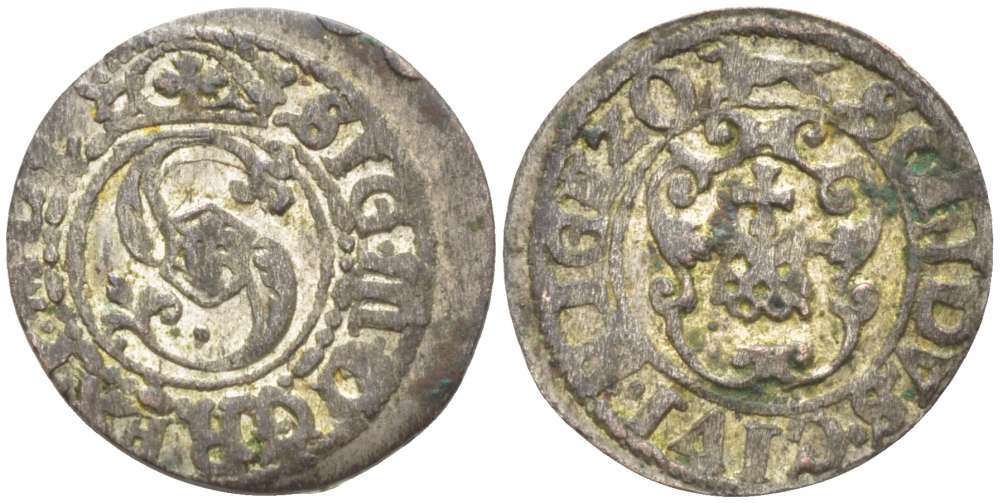 Рига 1 шиллинг (шеляг) 1620 Сигизмунд III (1587-1632), вес 0,84 гр. KM 5 серебро 1517-421