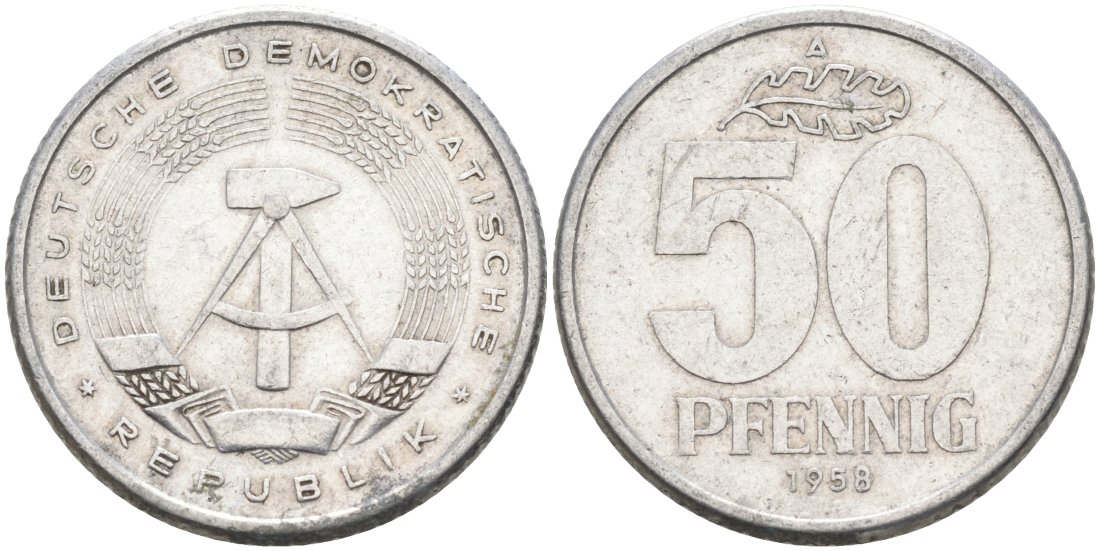 ГДР 50 пфеннигов 1958 А KM 12.1 алюминий 4571-637
