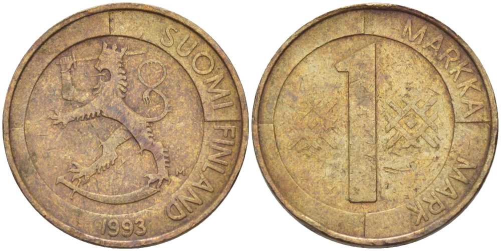ФИНЛЯНДИЯ 1 МАРКА 1993 М KM 76 алюминиевая бронза 210-826