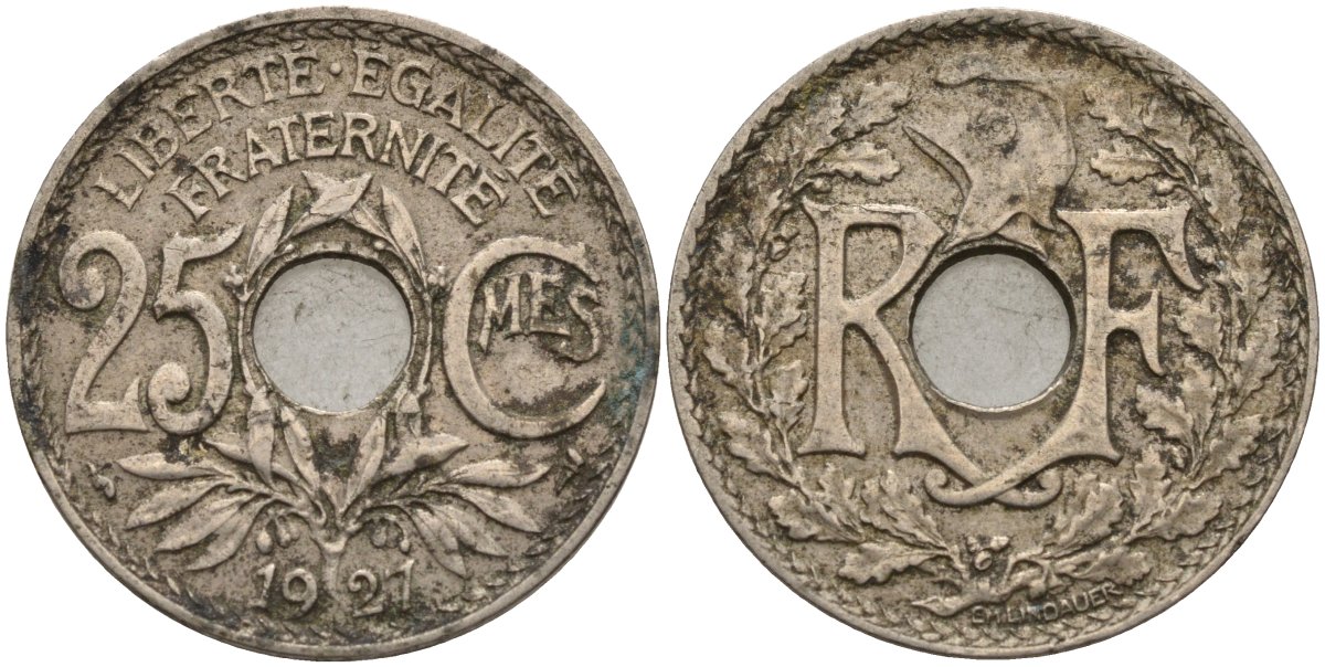 Франция 25 сантимов 1927 KM 867a, Le Franc 171.7 медно-никель 4143-427