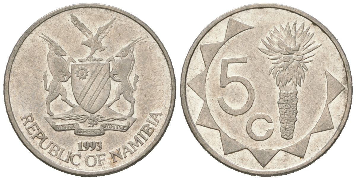 Намибия 5 центов 1993 KM 1 сталь плакированная никелем 4618-716