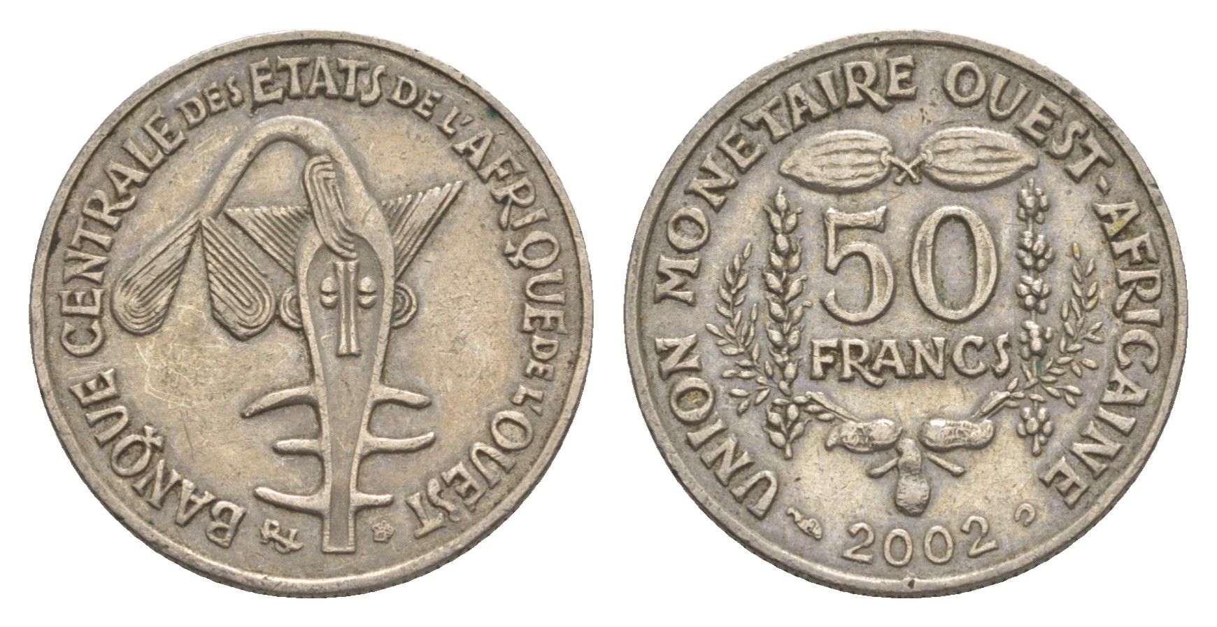 Западная Африка (BCEAO) 50 франков 2002 Центральный банк государств Западной Африки KM 6 медно-никель 4643-762