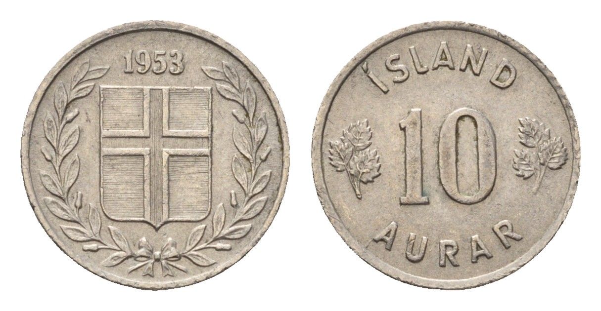 Исландия 10 эйре 1953 KM 10 медно-никель 4696-255