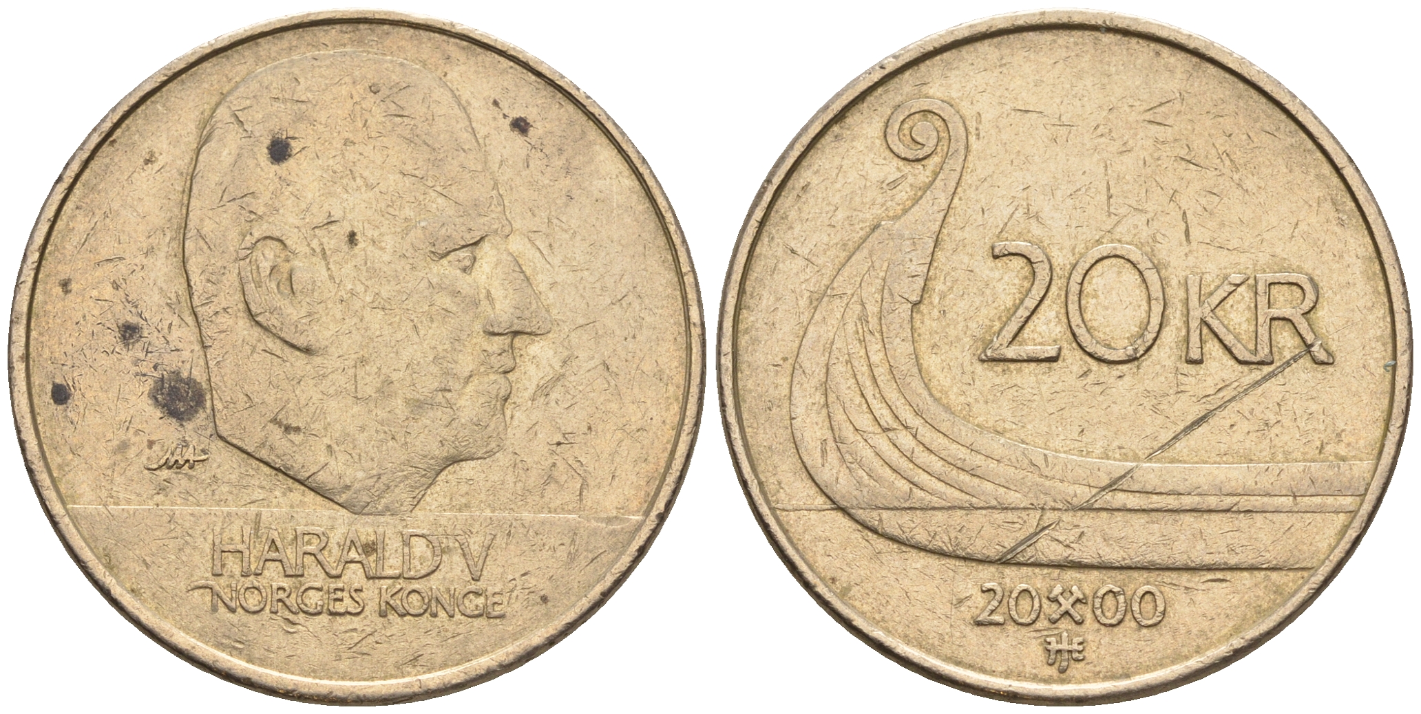 Норвегия 20 крон 2000 Харальд V (1992-) KM 453 никель латунь    177-414