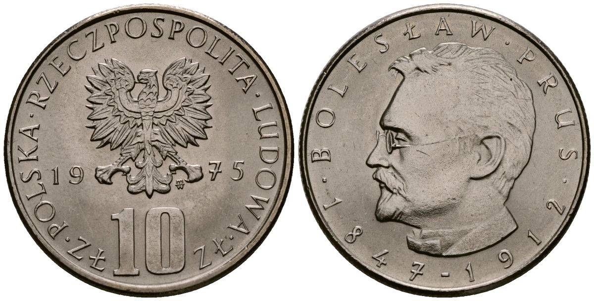 Польша 10 злотых 1975 MW, Болеслав Прус KM 73, Parchimowicz 242a медно-никель 4177-817