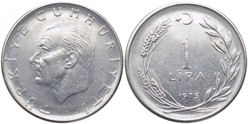 Турция 1 лира 1975 Мустафа Кемаль Ататюрк KM 889а.2 нержавеющая сталь 3856-851