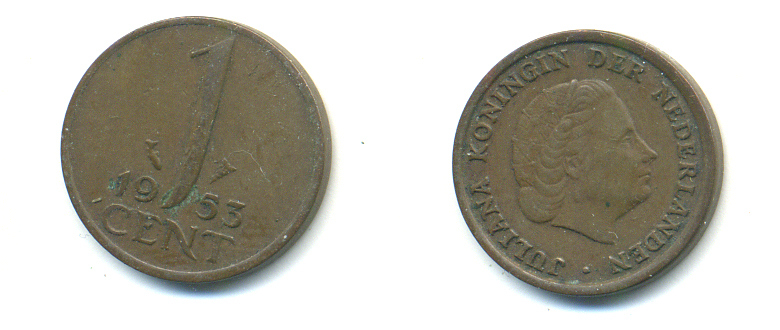 Нидерланды 1 цент 1953 Юлиана (1948-1980) КМ 180 бронза 83-919