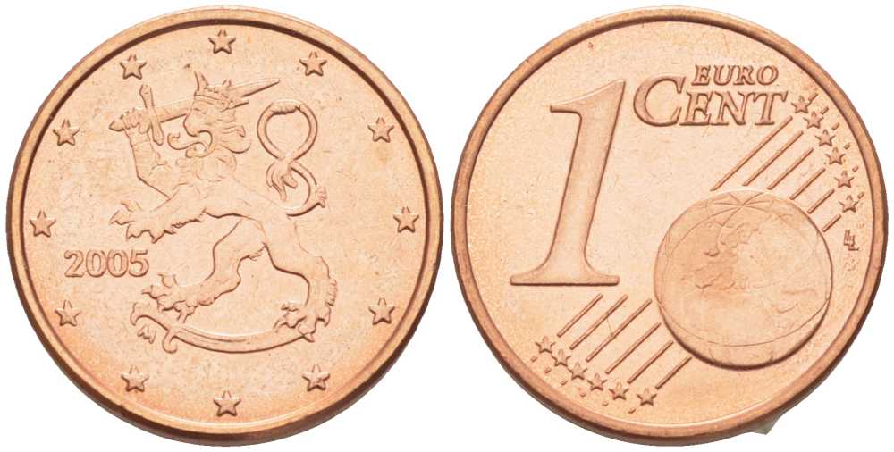 ФИНЛЯНДИЯ 1 ЕВРОЦЕНТ 2005 M KM 98 сталь плакированная медью UNC 214-264