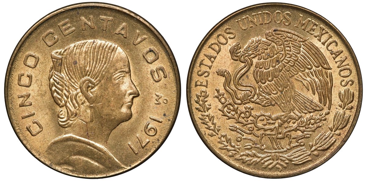 Мексика 5 сентаво 1971 Мо, Жозефа Ортис де Домингес KM 427 латунь UNC 4588-1218