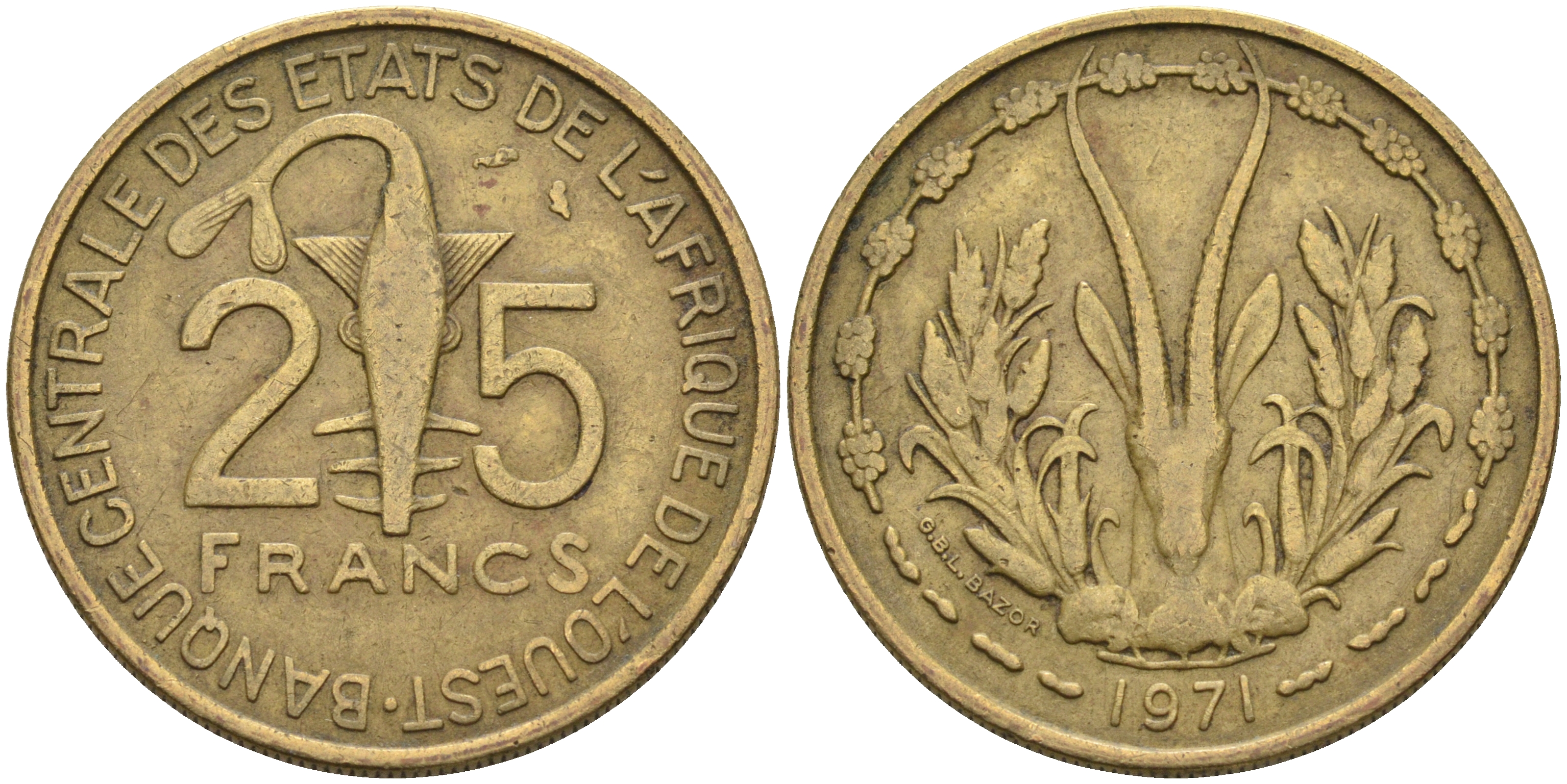 Валютное сообщество стран Западной Африки 25 франков 1971  KM 5 алюминиевая бронза    4595-723