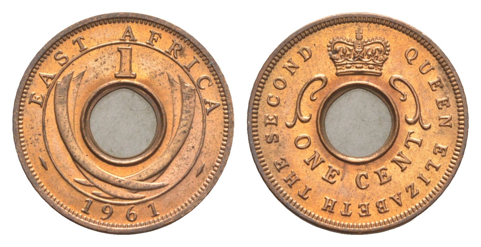 Британская Восточная Африка 1 цент 1961 Елизавета II (1952-2022), редкий год KM 35 бронза UNC 633-732