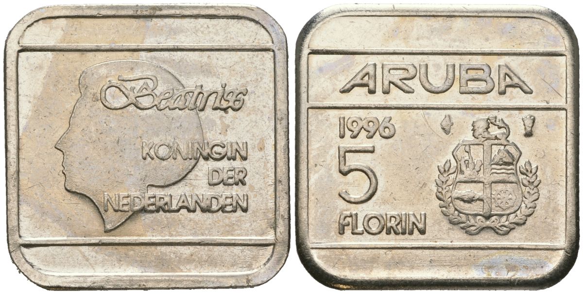 Аруба 5 флоринов 1996 Беатрикс (1980-2013) KM 12 сталь плакированная никелем 4619-432