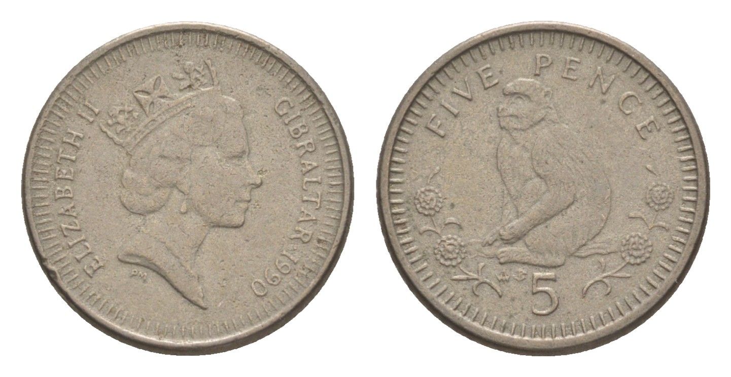 Гибралтар 5 пенсов 1990 KM 22.2 медно-никель 4115-237