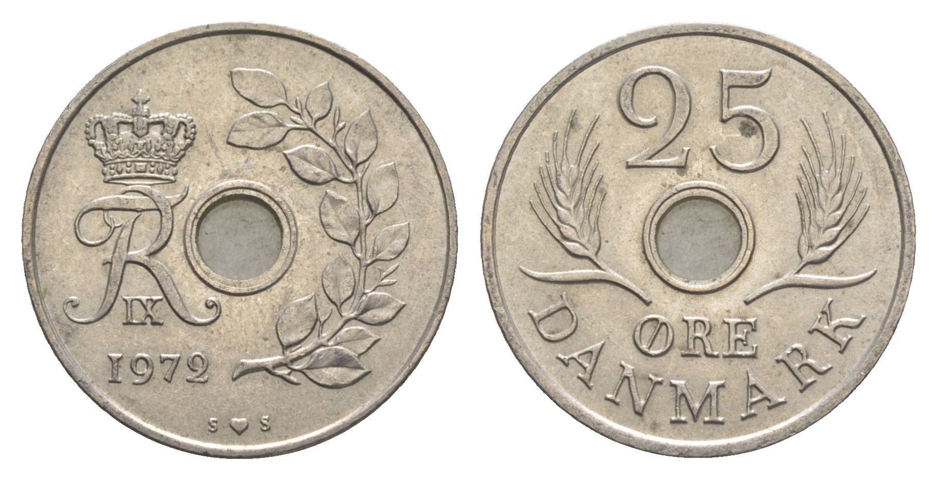 Дания 25 эре 1972 S; S, Фредерик IX (1947-1972) KM 855 медно-никель UNC 4652-857