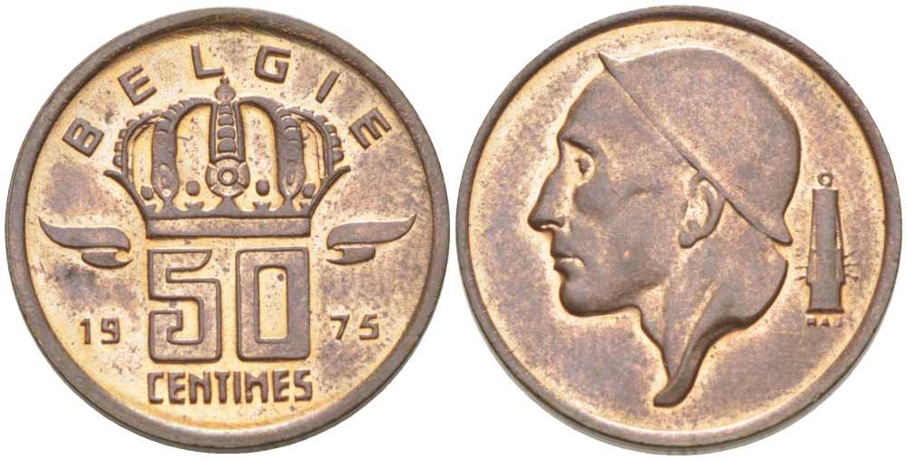 Бельгия 50 сантимов 1975 Belgie, Бодуэн I (1951-1993) KM 149.1 бронза 206-155