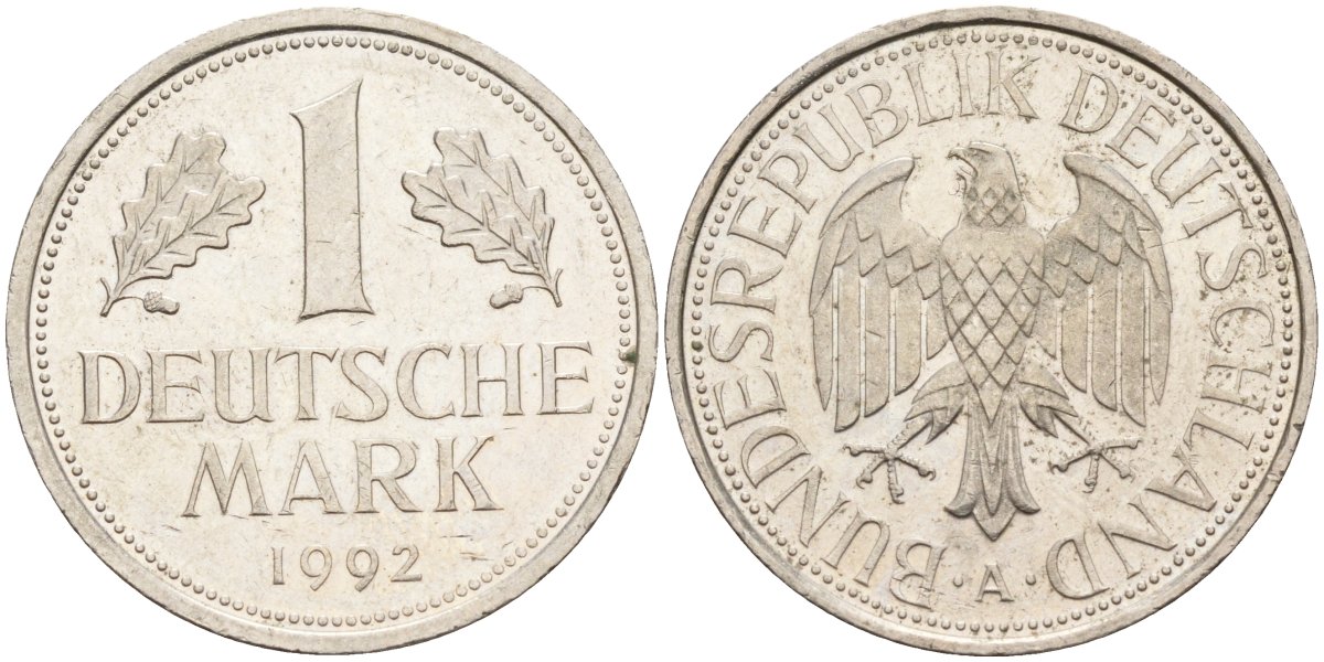 ФРГ 1 марка 1992 A KM 110, J. 385 медно-никель 4584-1046